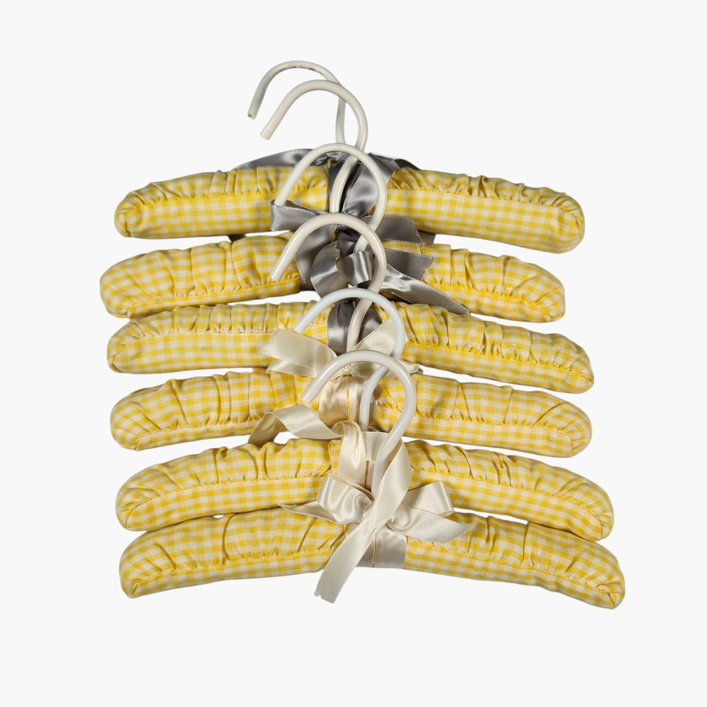 Baby‎ Padded Hangers Set of 6 Yellow Gingham Satin Bow Accents Cottagecore
